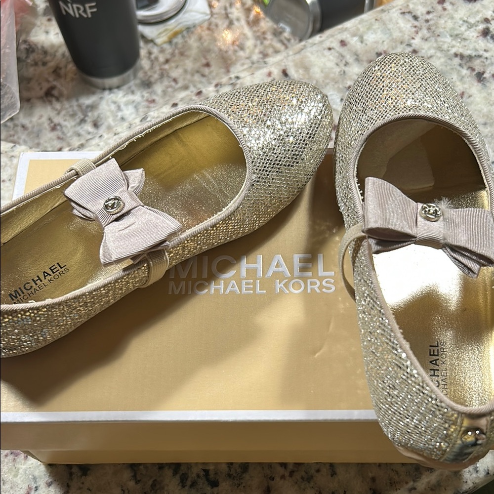 Michael Kors Gold Dress Shoes with Glitter and Bow
